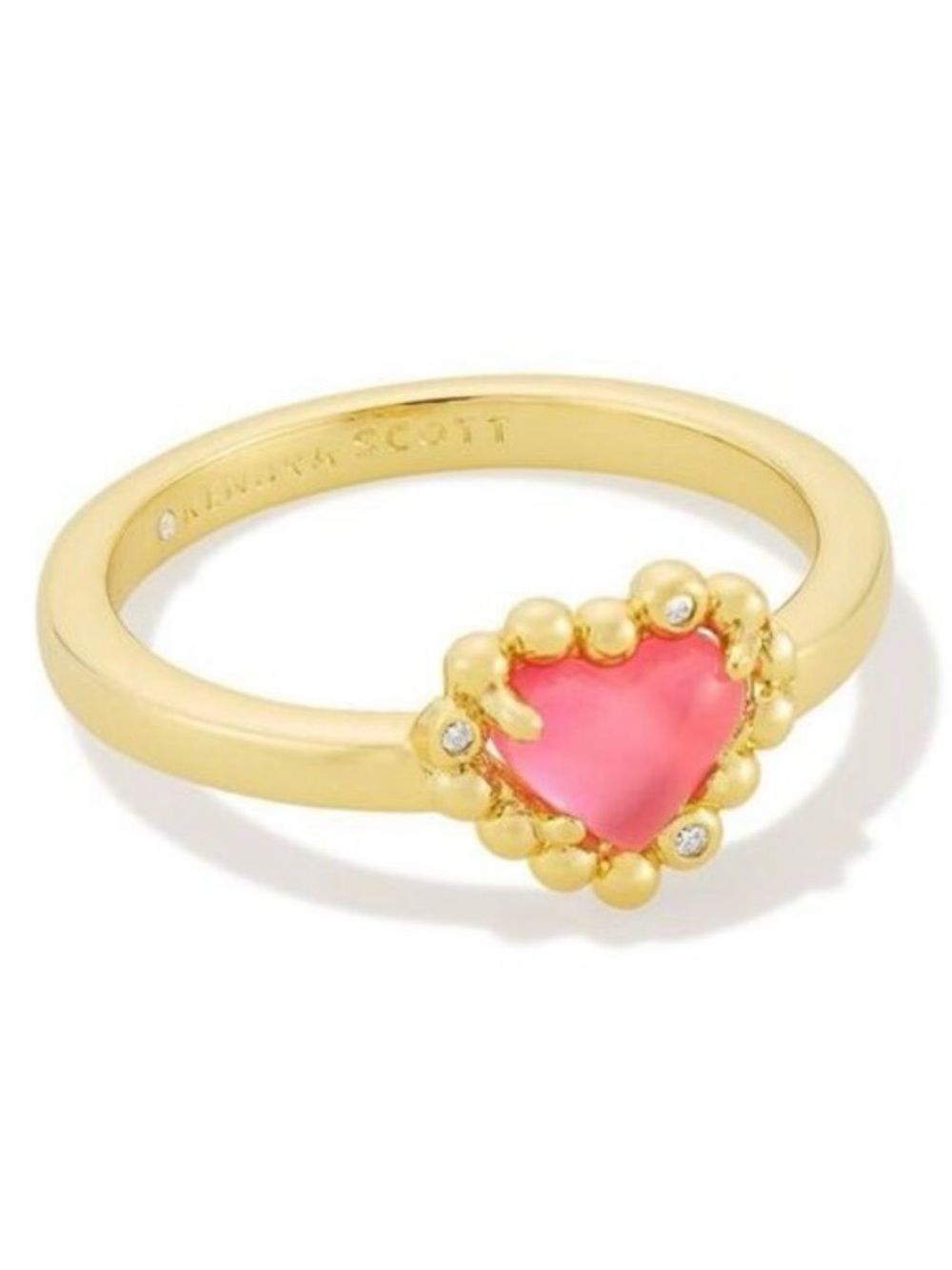 Kendra Scott Pink Heart Gemstone Gold-Plated Ring Anna Framed Jewelry Size 8